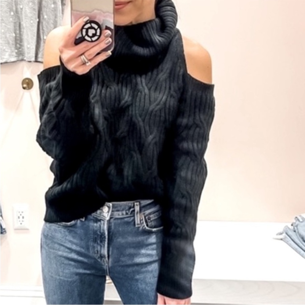 Evereve Black Cold Shoulder Turtleneck Sweater